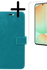 BASEY. Hoes Geschikt voor Samsung S24 FE Hoesje Bookcase Hoes Flip Case Book Cover Met Screenprotector - Hoesje Geschikt voor Samsung Galaxy S24 FE Hoes Book Case Hoesje - Turquoise