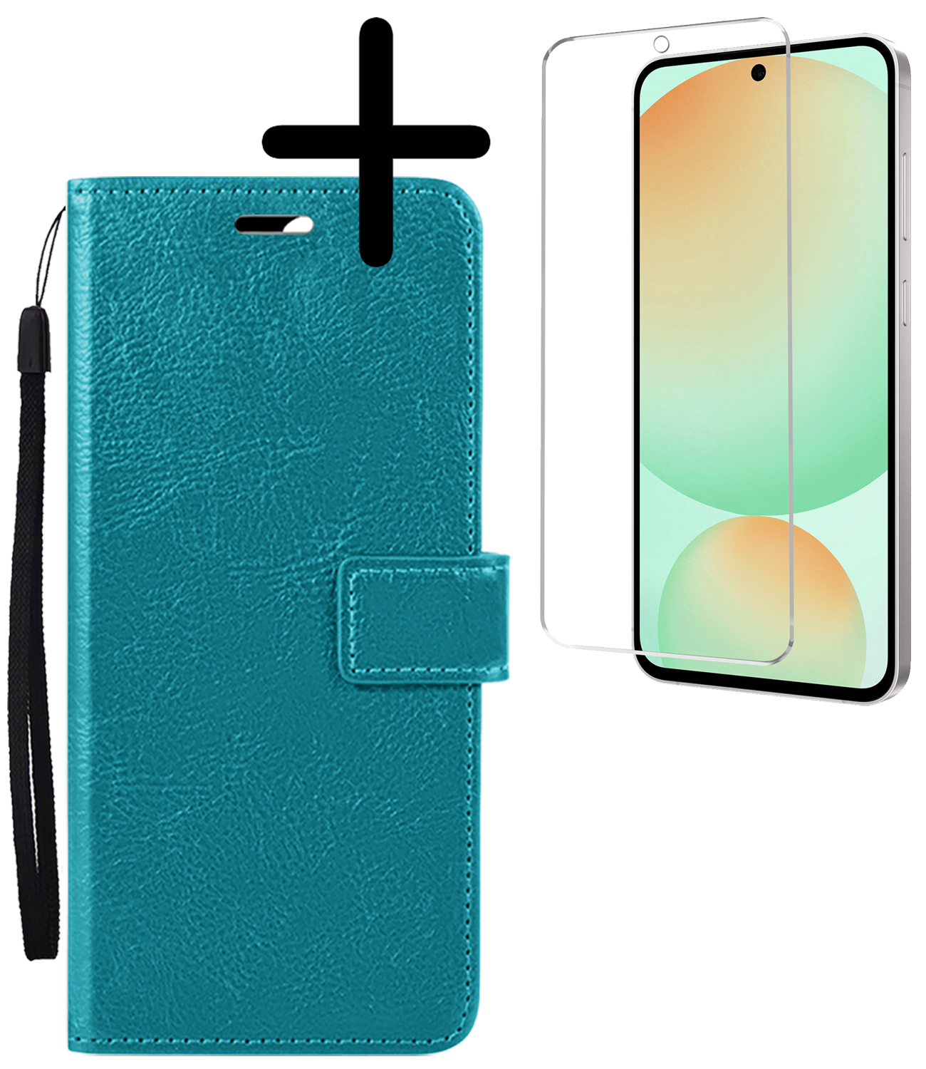 BASEY. Hoes Geschikt voor Samsung S24 FE Hoesje Bookcase Hoes Flip Case Book Cover Met Screenprotector - Hoesje Geschikt voor Samsung Galaxy S24 FE Hoes Book Case Hoesje - Turquoise