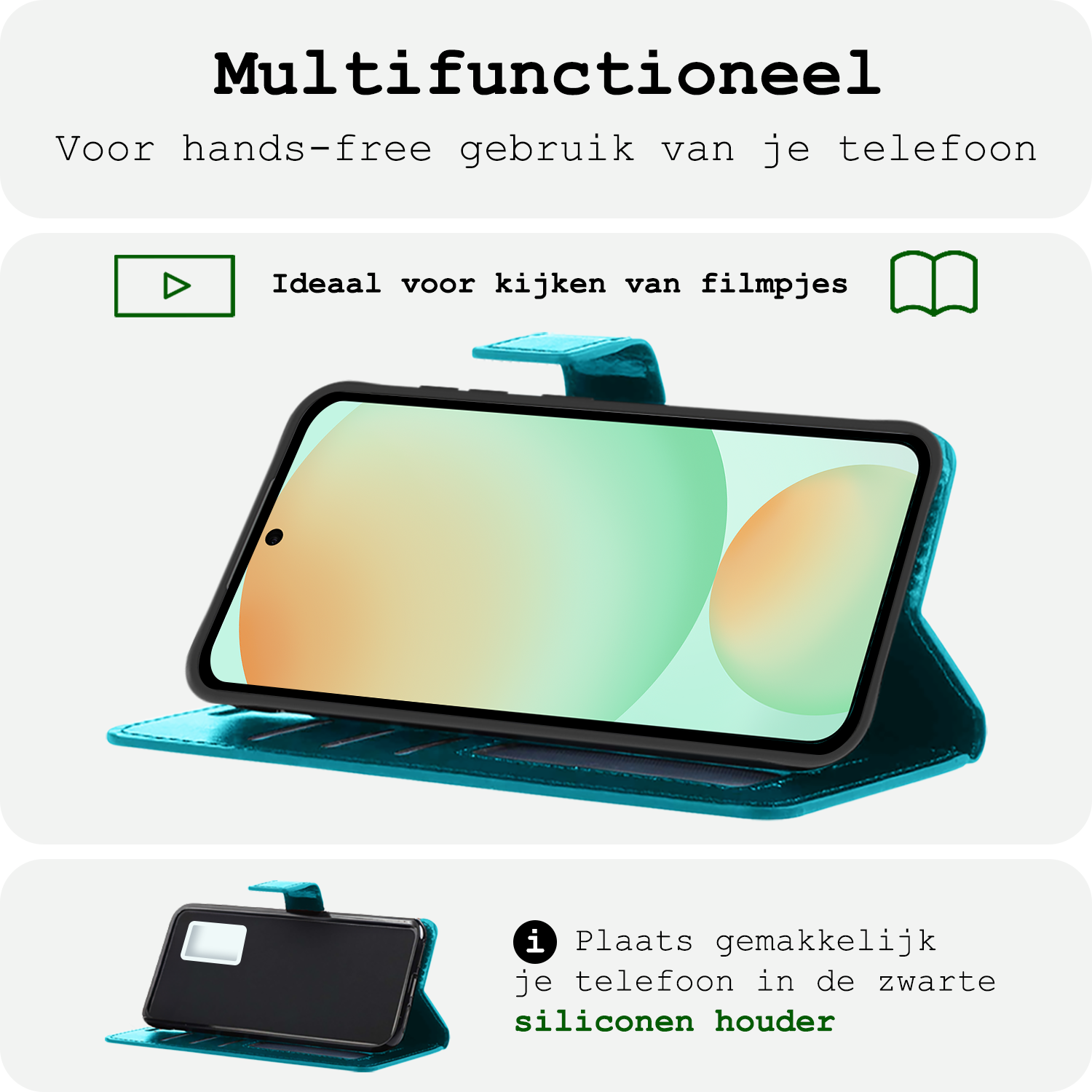 BASEY. Hoes Geschikt voor Samsung S24 FE Hoesje Bookcase Hoes Flip Case Book Cover Met Screenprotector - Hoesje Geschikt voor Samsung Galaxy S24 FE Hoes Book Case Hoesje - Turquoise