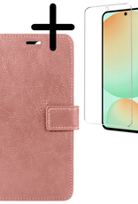 BASEY. Hoes Geschikt voor Samsung S24 FE Hoesje Bookcase Hoes Flip Case Book Cover Met Screenprotector - Hoesje Geschikt voor Samsung Galaxy S24 FE Hoes Book Case Hoesje - Rosé goud