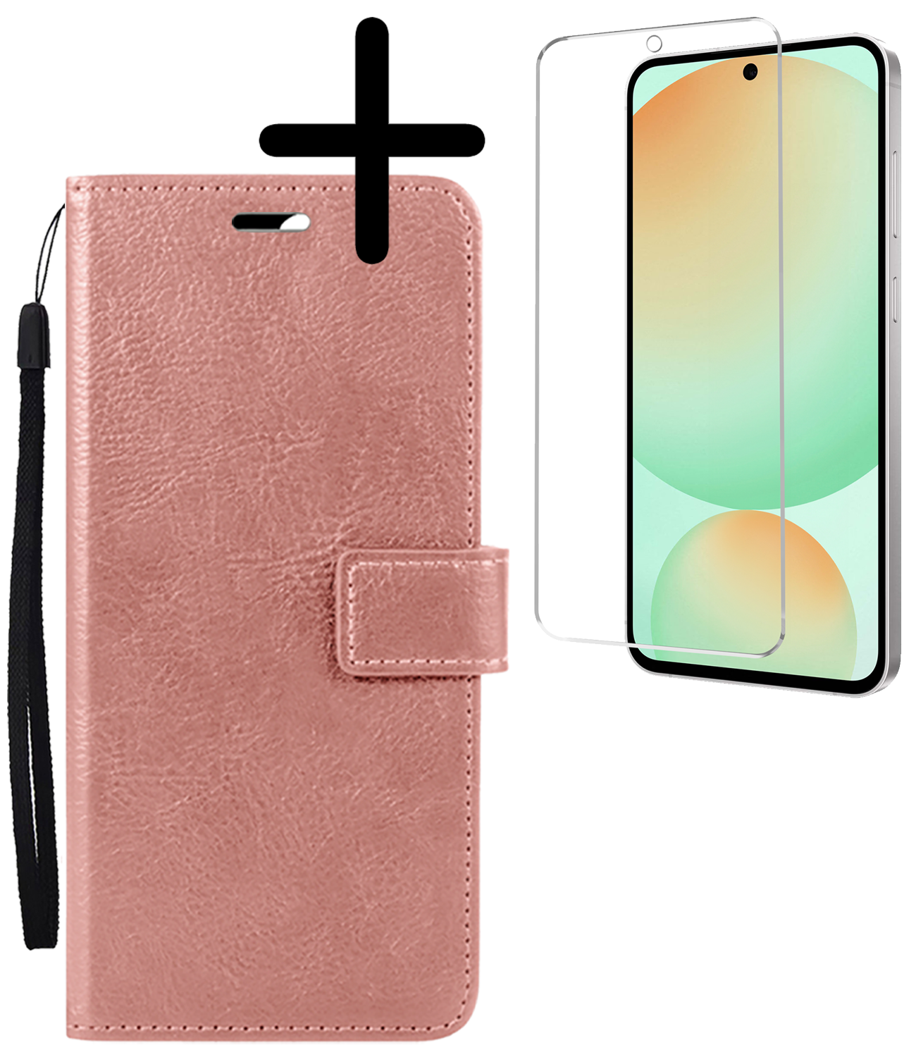 BASEY. Hoes Geschikt voor Samsung S24 FE Hoesje Bookcase Hoes Flip Case Book Cover Met Screenprotector - Hoesje Geschikt voor Samsung Galaxy S24 FE Hoes Book Case Hoesje - Rosé goud