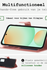 BASEY. Hoes Geschikt voor Samsung S24 FE Hoesje Bookcase Hoes Flip Case Book Cover Met Screenprotector - Hoesje Geschikt voor Samsung Galaxy S24 FE Hoes Book Case Hoesje - Rosé goud