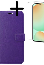 BASEY. Hoes Geschikt voor Samsung S24 FE Hoesje Bookcase Hoes Flip Case Book Cover Met Screenprotector - Hoesje Geschikt voor Samsung Galaxy S24 FE Hoes Book Case Hoesje - Paars