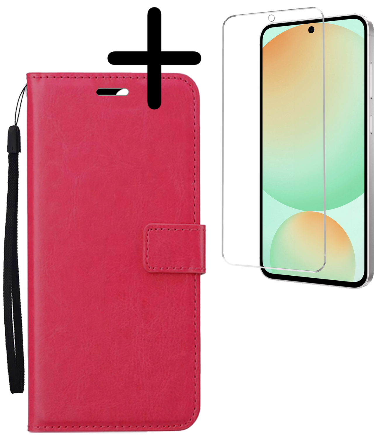 BASEY. Hoes Geschikt voor Samsung S24 FE Hoesje Bookcase Hoes Flip Case Book Cover Met Screenprotector - Hoesje Geschikt voor Samsung Galaxy S24 FE Hoes Book Case Hoesje - Donkerroze