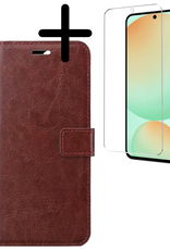 BASEY. Hoes Geschikt voor Samsung S24 FE Hoesje Bookcase Hoes Flip Case Book Cover Met Screenprotector - Hoesje Geschikt voor Samsung Galaxy S24 FE Hoes Book Case Hoesje - Bruin