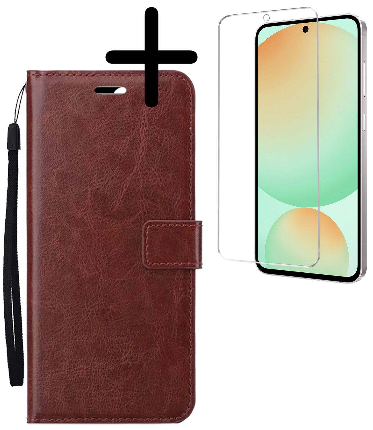 BASEY. Hoes Geschikt voor Samsung S24 FE Hoesje Bookcase Hoes Flip Case Book Cover Met Screenprotector - Hoesje Geschikt voor Samsung Galaxy S24 FE Hoes Book Case Hoesje - Bruin