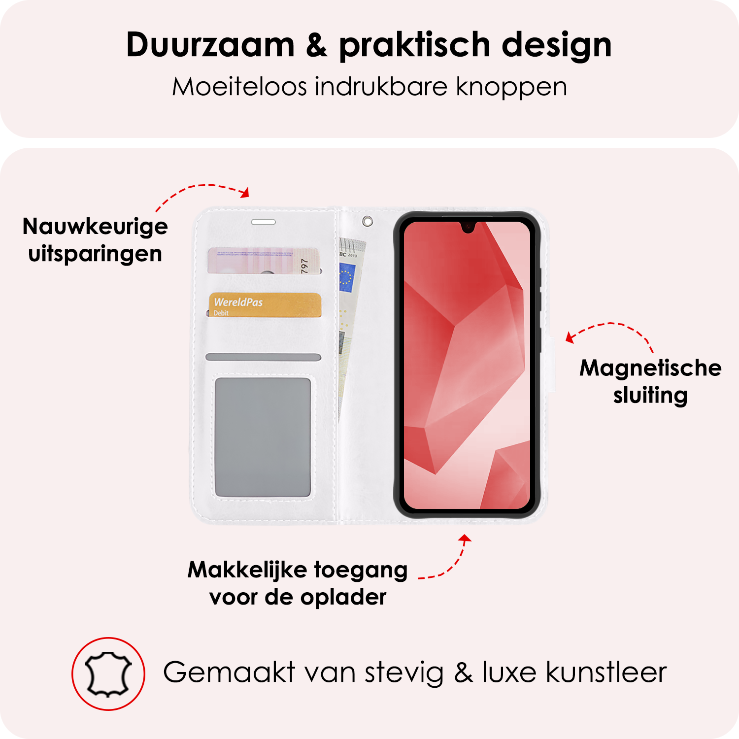 NoXx Hoes Geschikt voor Samsung A16 Hoesje Book Case Hoes Flip Cover Wallet Bookcase - Wit