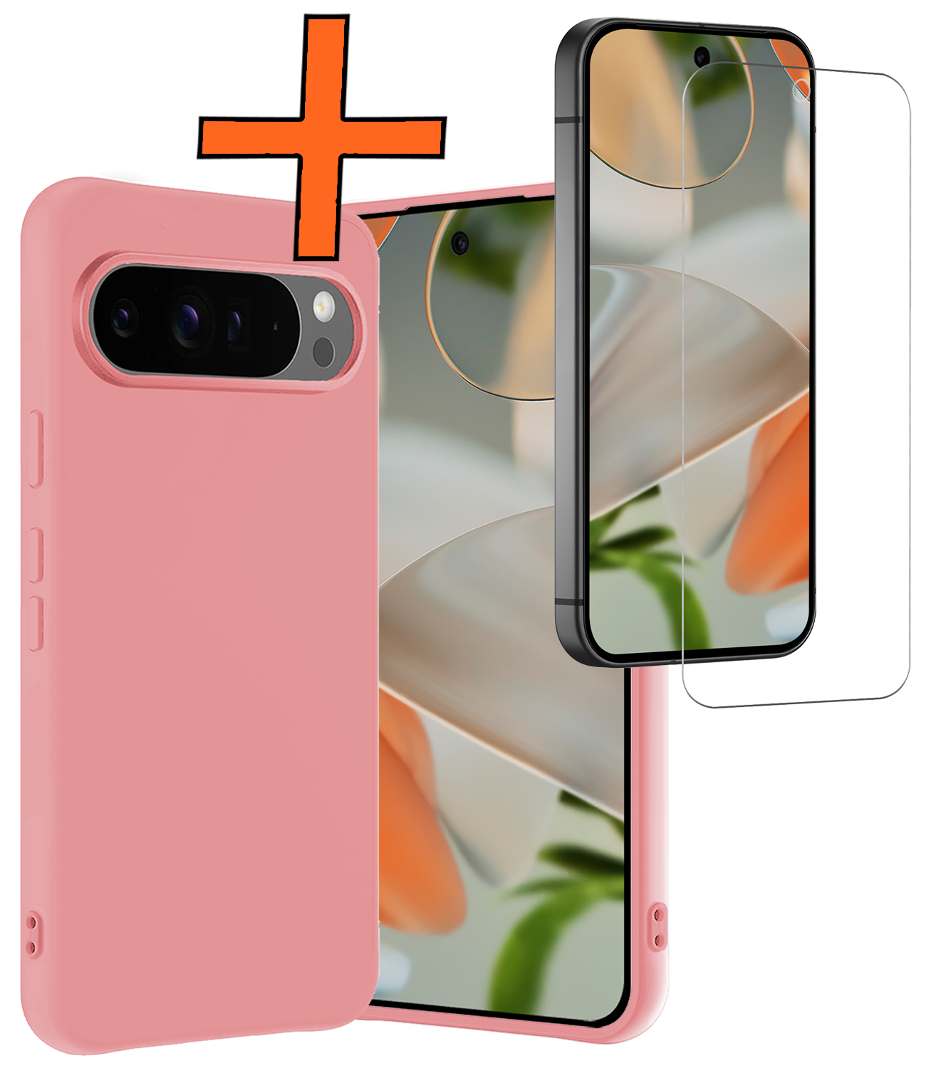 Nomfy Hoesje Geschikt voor Google Pixel 9 Pro Hoesje Siliconen Case Hoes Met Screenprotector - Hoes Geschikt voor Google Pixel 9 Pro Hoes Cover Case - Lichtroze