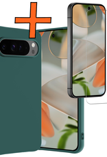Nomfy Hoesje Geschikt voor Google Pixel 9 Pro Hoesje Siliconen Case Hoes Met Screenprotector - Hoes Geschikt voor Google Pixel 9 Pro Hoes Cover Case - Donkergroen