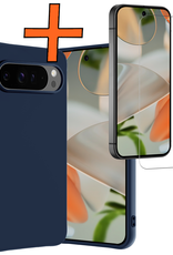 Nomfy Hoesje Geschikt voor Google Pixel 9 Pro Hoesje Siliconen Case Hoes Met Screenprotector - Hoes Geschikt voor Google Pixel 9 Pro Hoes Cover Case - Donkerblauw