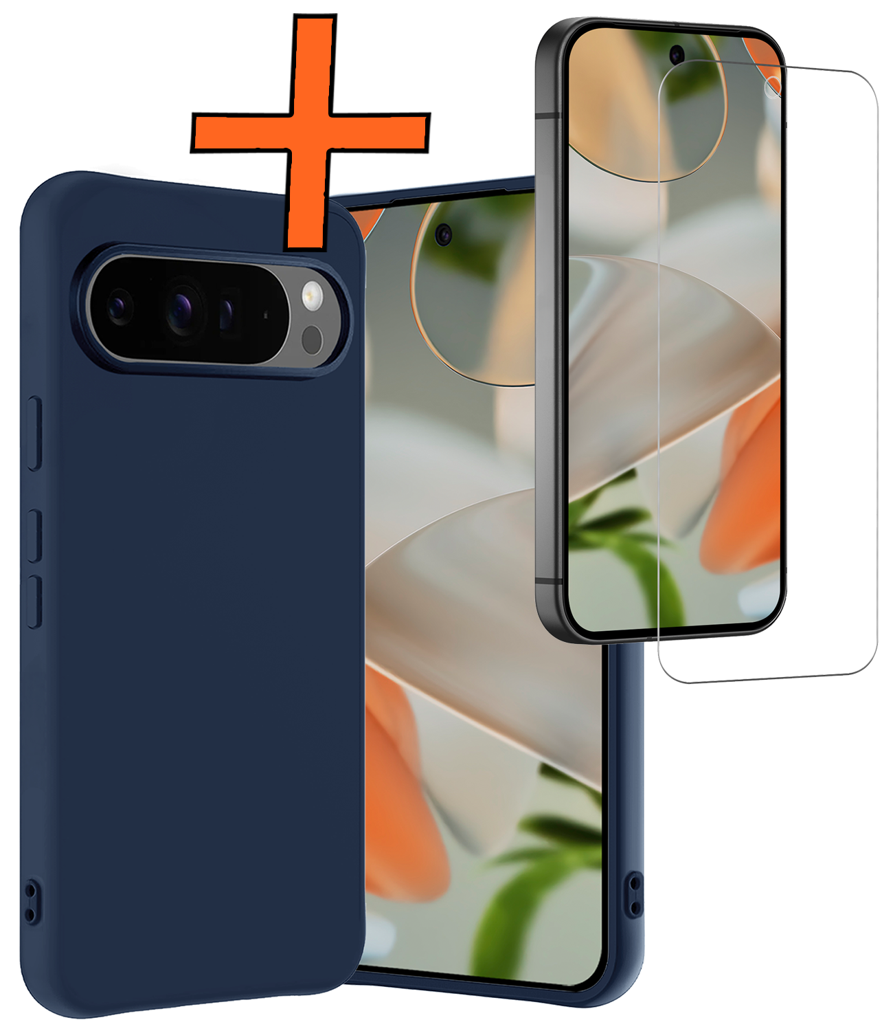 Nomfy Hoesje Geschikt voor Google Pixel 9 Pro Hoesje Siliconen Case Hoes Met Screenprotector - Hoes Geschikt voor Google Pixel 9 Pro Hoes Cover Case - Donkerblauw