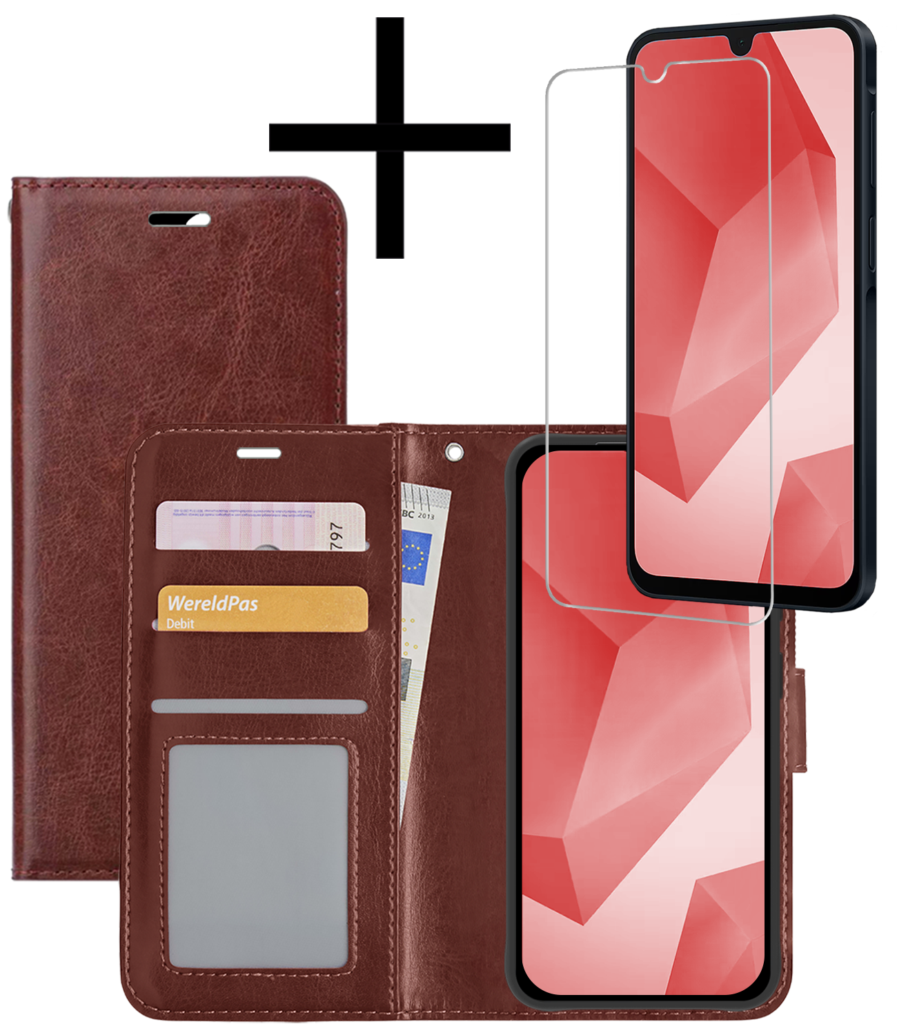 NoXx Hoes Geschikt voor Samsung A16 Hoesje Book Case Hoes Flip Cover Wallet Bookcase Met Screenprotector - Bruin