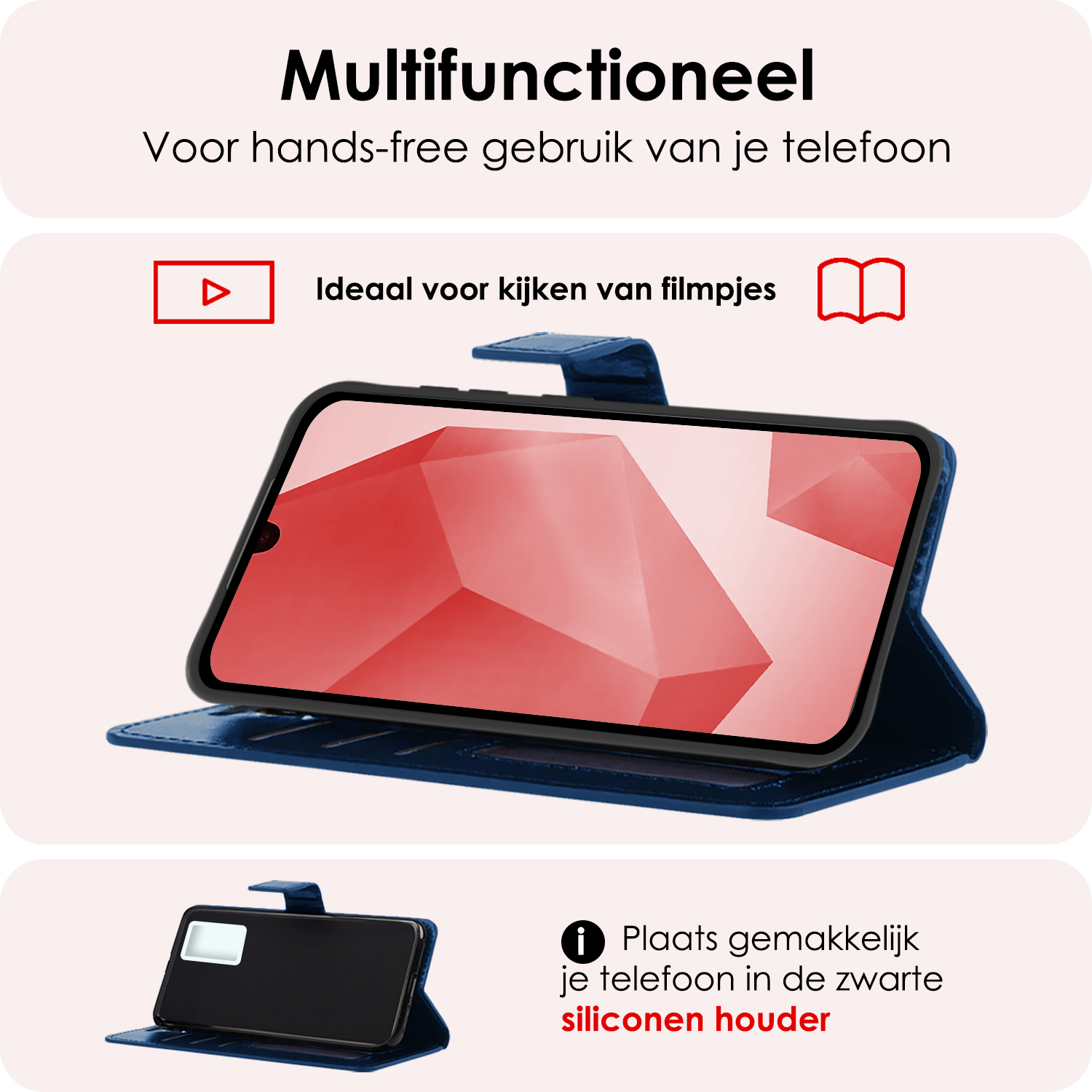 NoXx Hoes Geschikt voor Samsung A16 Hoesje Book Case Hoes Flip Cover Wallet Bookcase Met Screenprotector - Donkerblauw