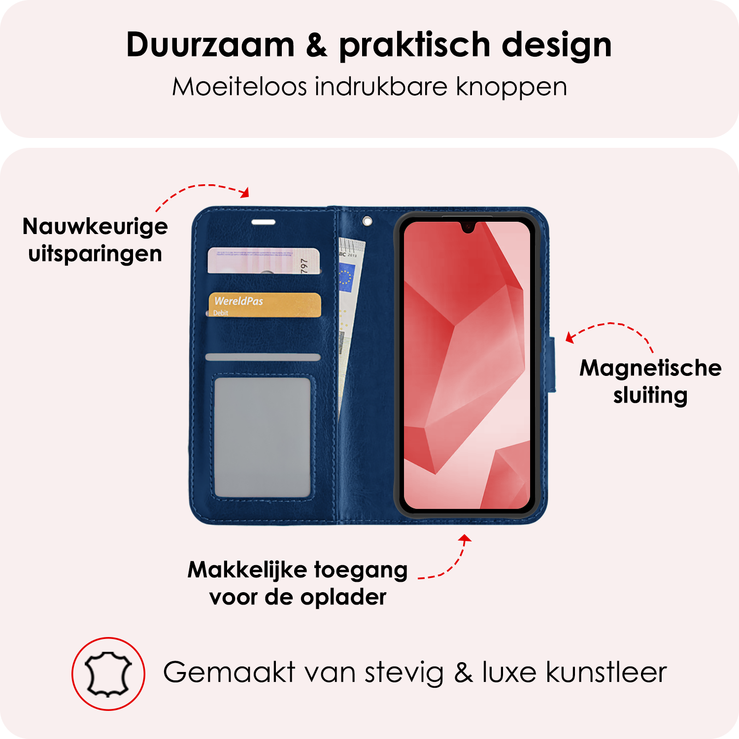 NoXx Hoes Geschikt voor Samsung A16 Hoesje Book Case Hoes Flip Cover Wallet Bookcase Met Screenprotector - Donkerblauw