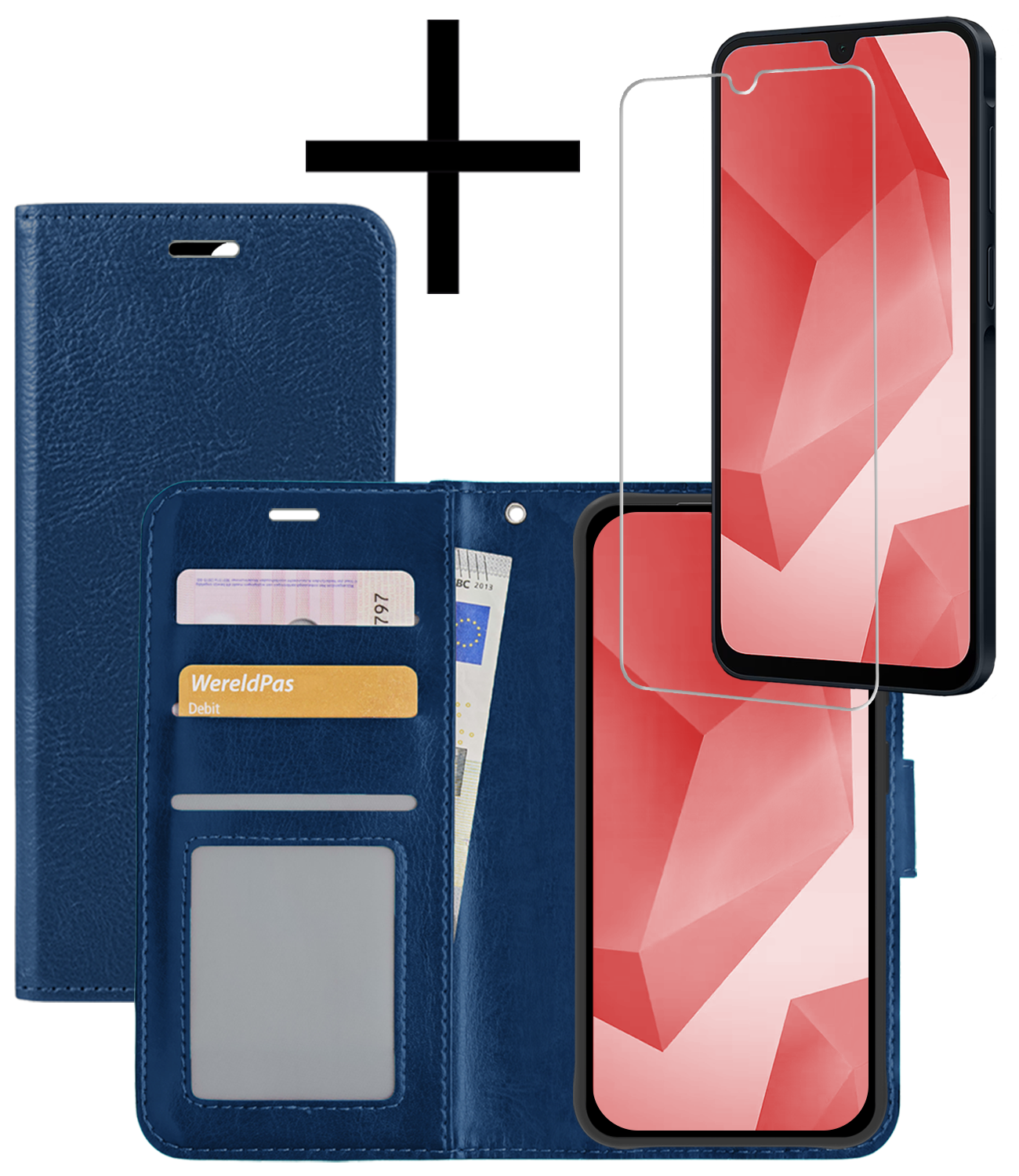 NoXx Hoes Geschikt voor Samsung A16 Hoesje Book Case Hoes Flip Cover Wallet Bookcase Met Screenprotector - Donkerblauw