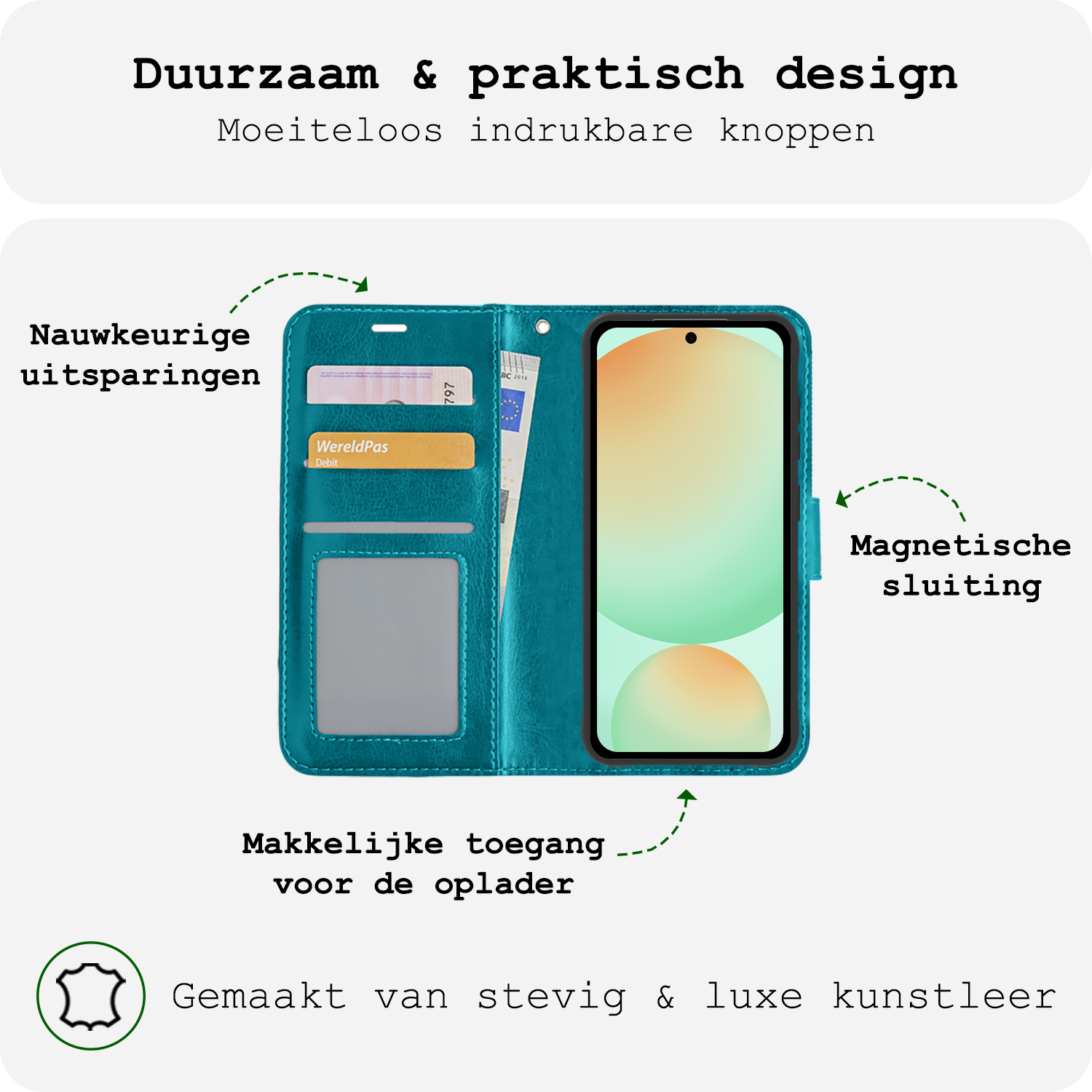 BASEY. Hoes Geschikt voor Samsung S24 FE Hoesje Bookcase Hoes Flip Case Book Cover - Hoesje Geschikt voor Samsung Galaxy S24 FE Hoes Book Case Hoesje - Turquoise