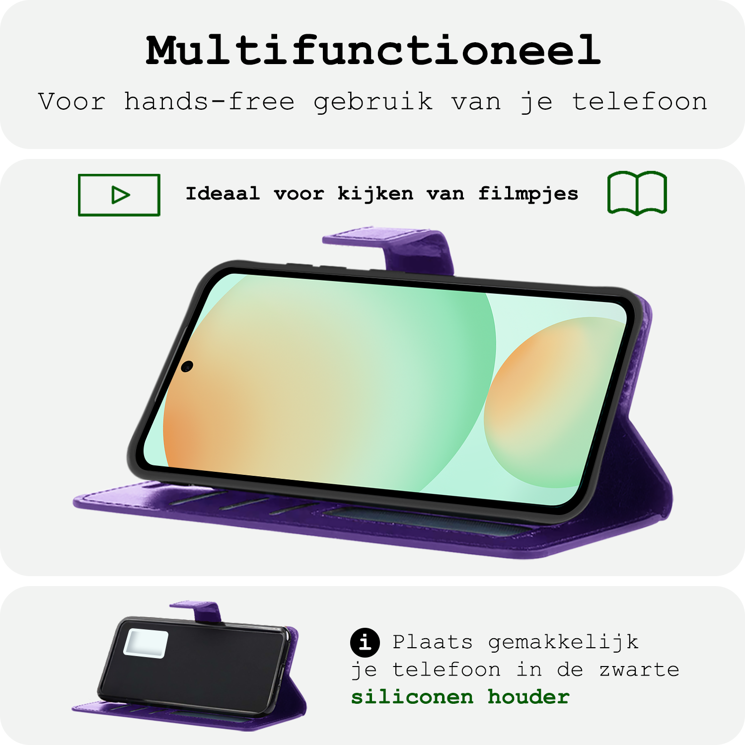 BASEY. Hoes Geschikt voor Samsung S24 FE Hoesje Bookcase Hoes Flip Case Book Cover - Hoesje Geschikt voor Samsung Galaxy S24 FE Hoes Book Case Hoesje - Paars