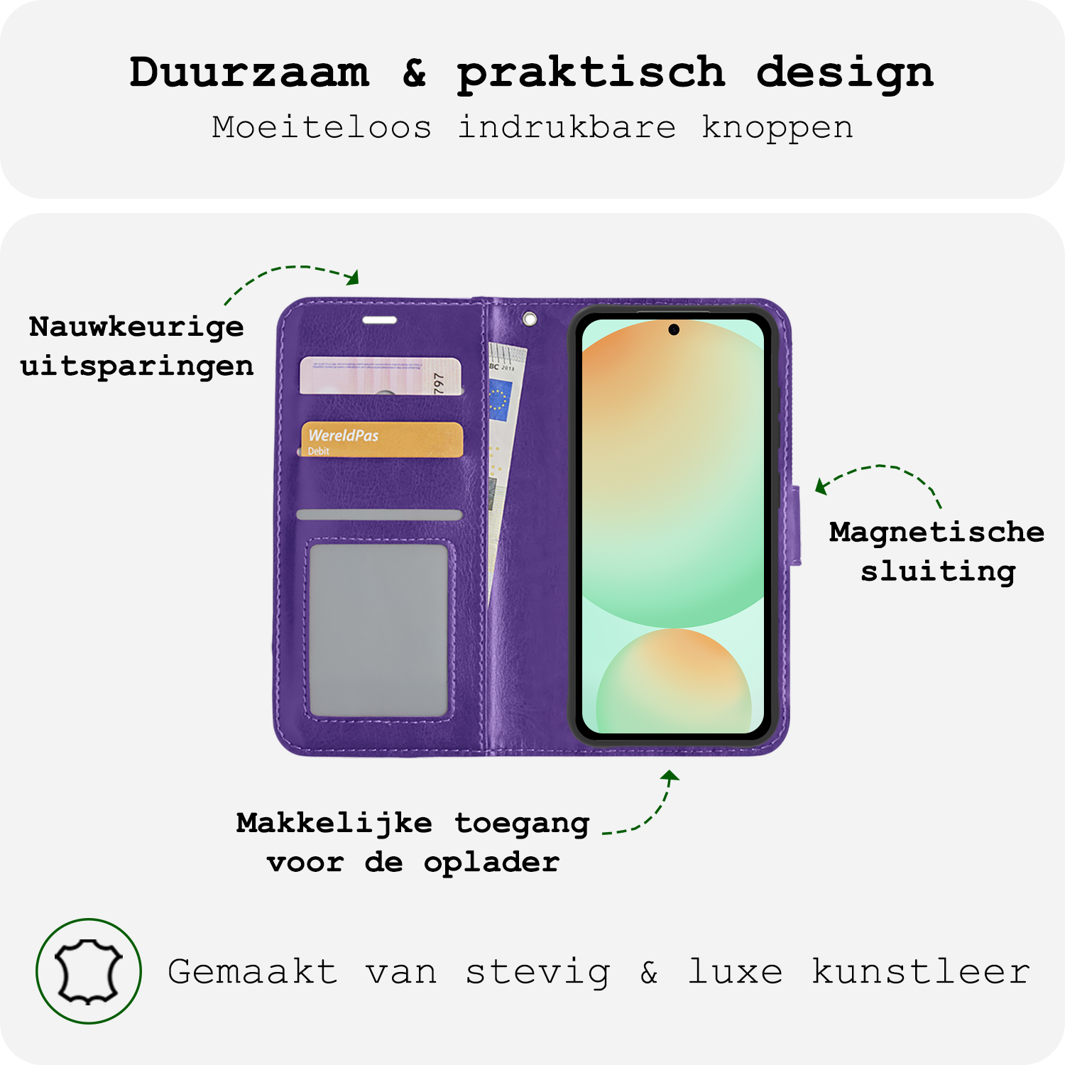 BASEY. Hoes Geschikt voor Samsung S24 FE Hoesje Bookcase Hoes Flip Case Book Cover - Hoesje Geschikt voor Samsung Galaxy S24 FE Hoes Book Case Hoesje - Paars