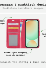 BASEY. Hoes Geschikt voor Samsung S24 FE Hoesje Bookcase Hoes Flip Case Book Cover - Hoesje Geschikt voor Samsung Galaxy S24 FE Hoes Book Case Hoesje - Donkerroze