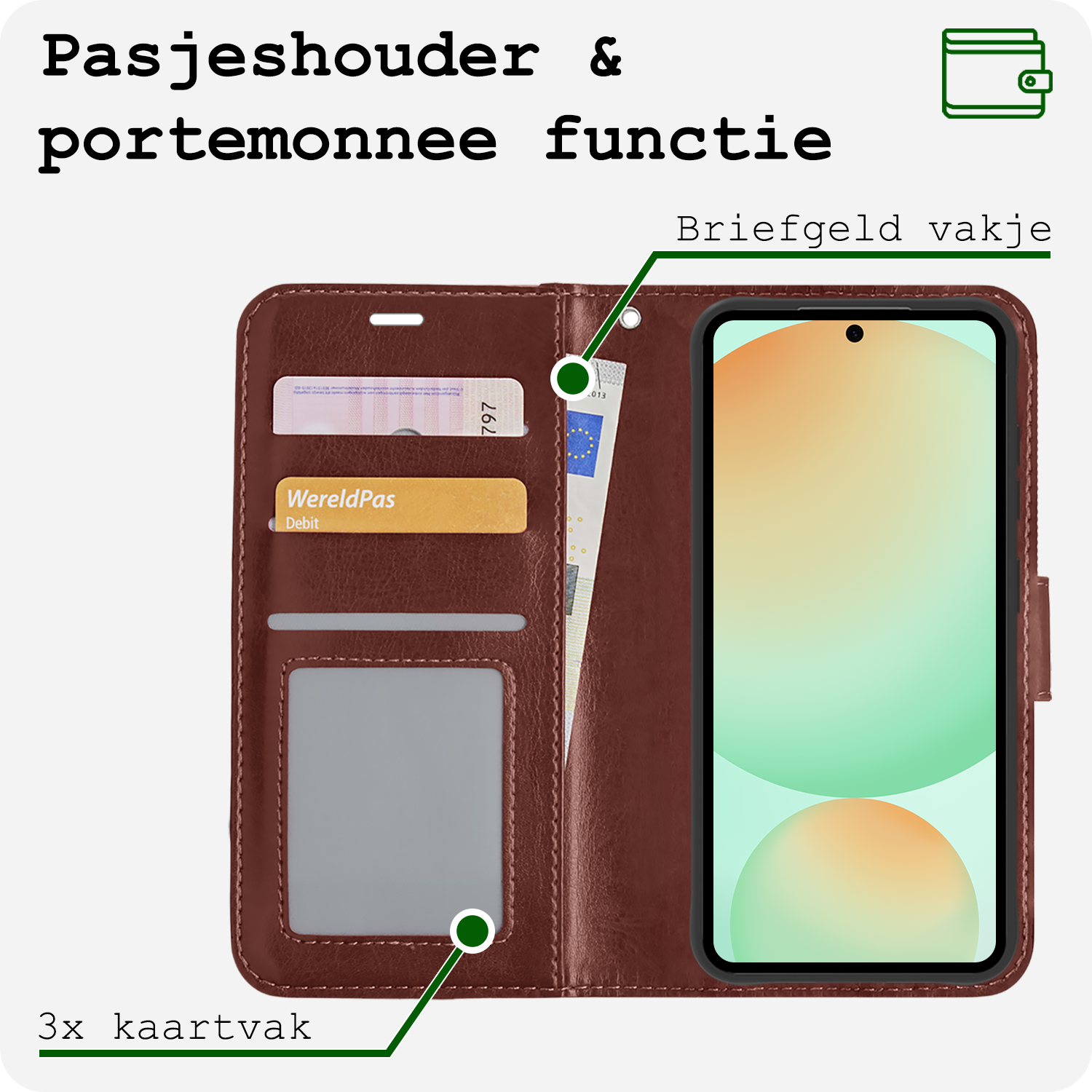 BASEY. Hoes Geschikt voor Samsung S24 FE Hoesje Bookcase Hoes Flip Case Book Cover - Hoesje Geschikt voor Samsung Galaxy S24 FE Hoes Book Case Hoesje - Bruin
