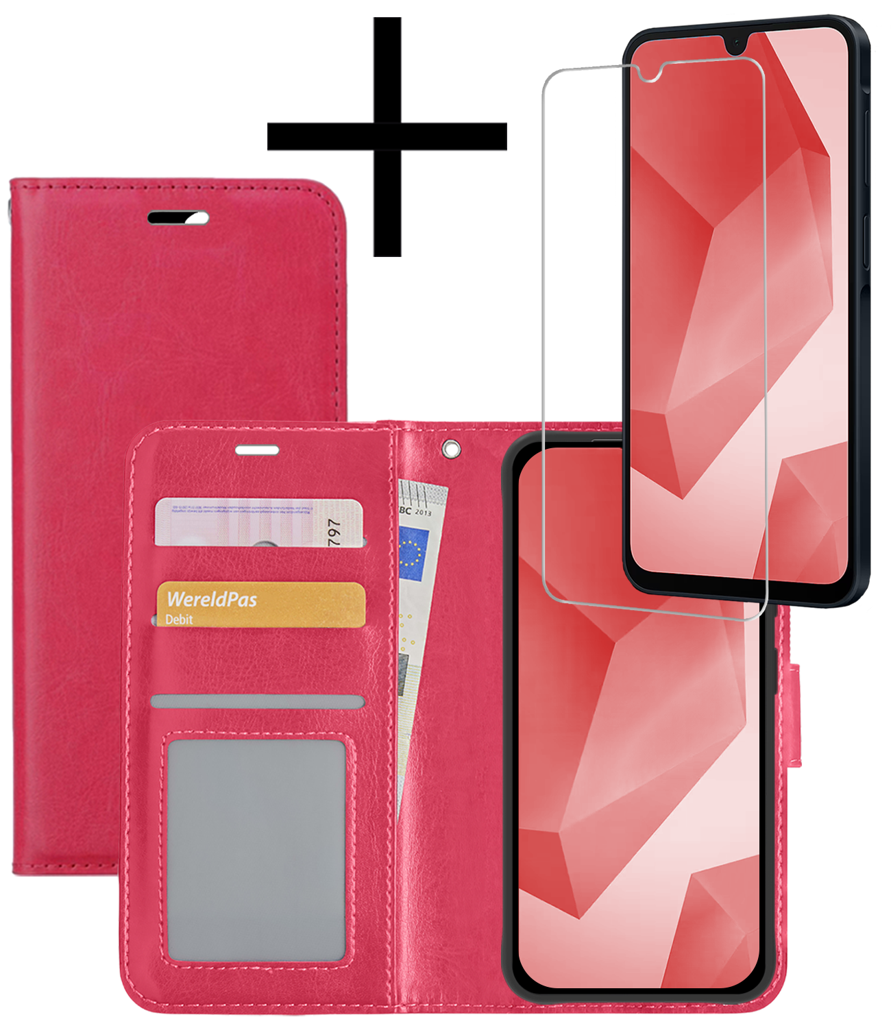 NoXx Hoes Geschikt voor Samsung A16 Hoesje Book Case Hoes Flip Cover Wallet Bookcase Met Screenprotector - Donkerroze
