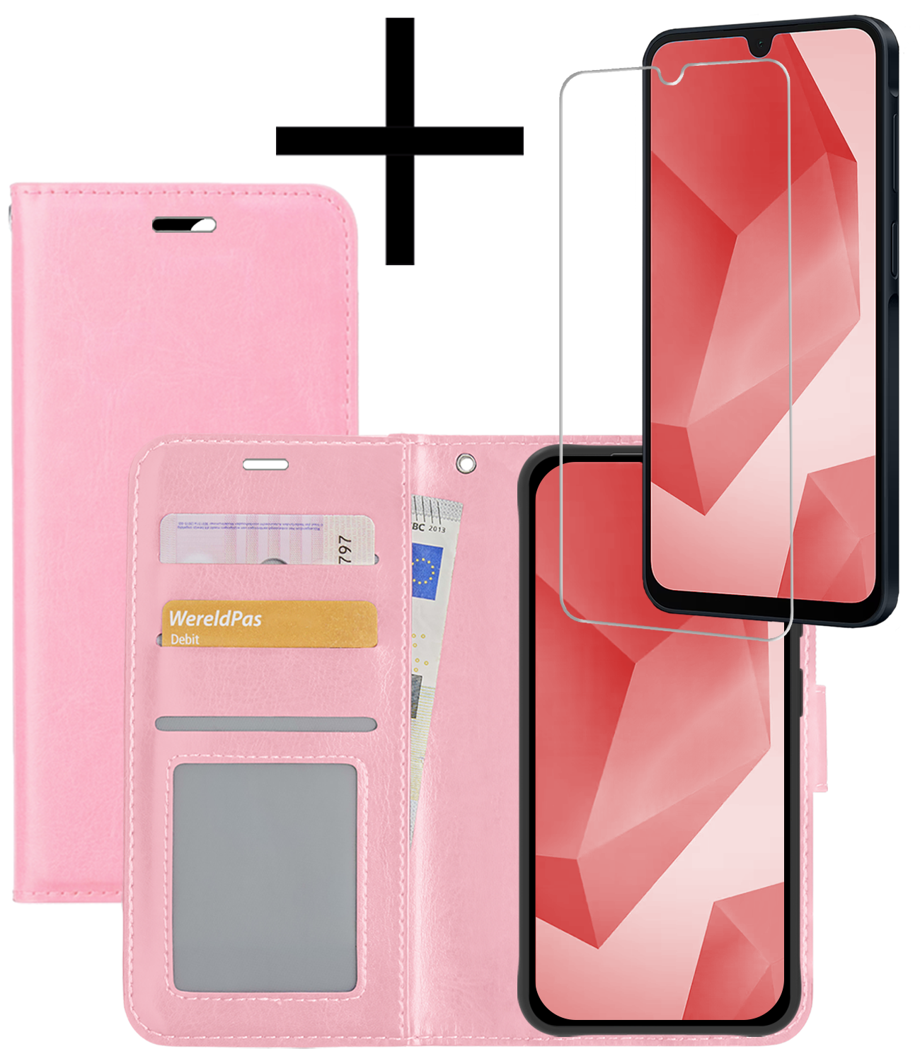 NoXx Hoes Geschikt voor Samsung A16 Hoesje Book Case Hoes Flip Cover Wallet Bookcase Met Screenprotector - Lichtroze