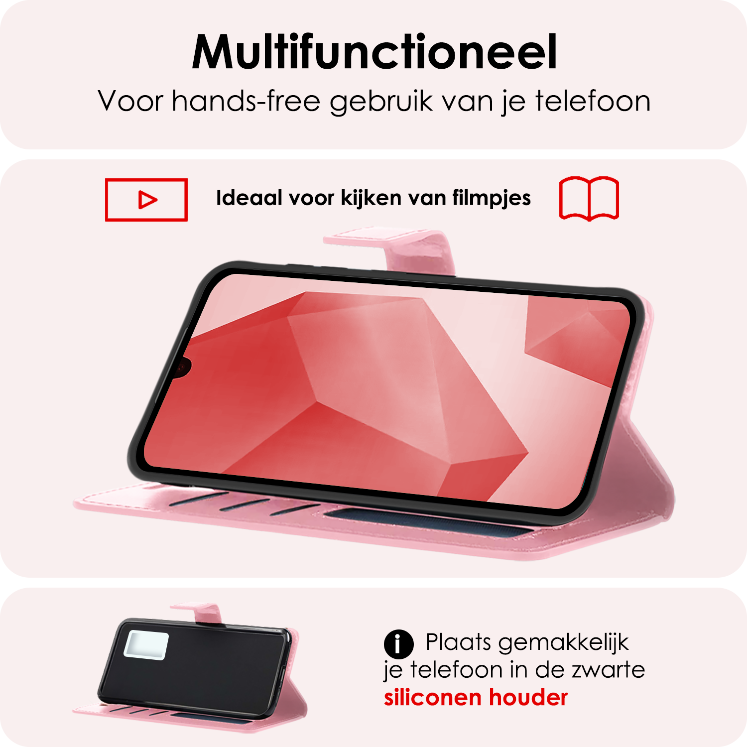 NoXx Hoes Geschikt voor Samsung A16 Hoesje Book Case Hoes Flip Cover Wallet Bookcase Met Screenprotector - Lichtroze