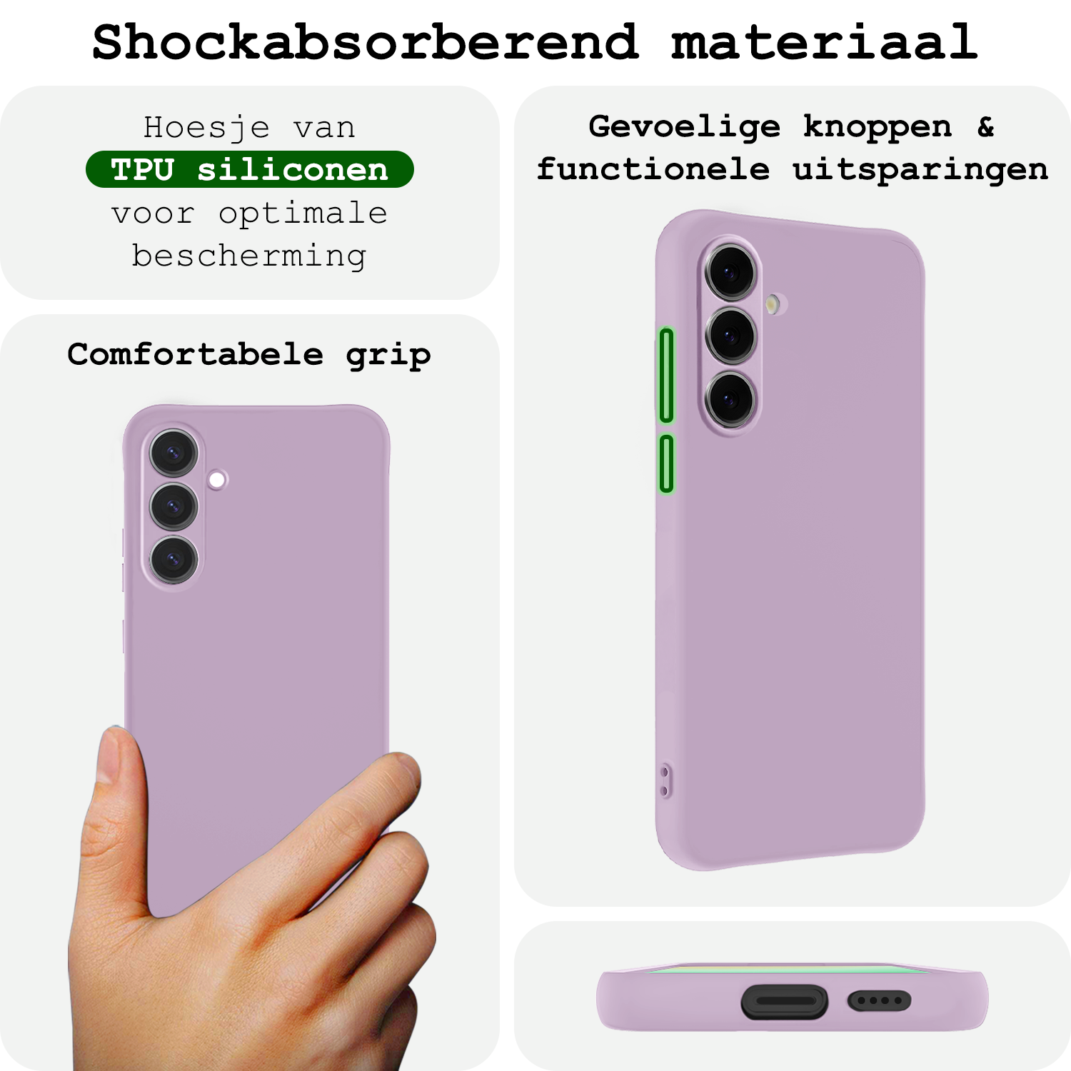 BASEY. Hoes Geschikt voor Samsung S24 FE Hoesje Siliconen Back Cover Case - Hoesje Geschikt voor Samsung Galaxy S24 FE Hoes Cover Hoesje - Lila - 2 Stuks