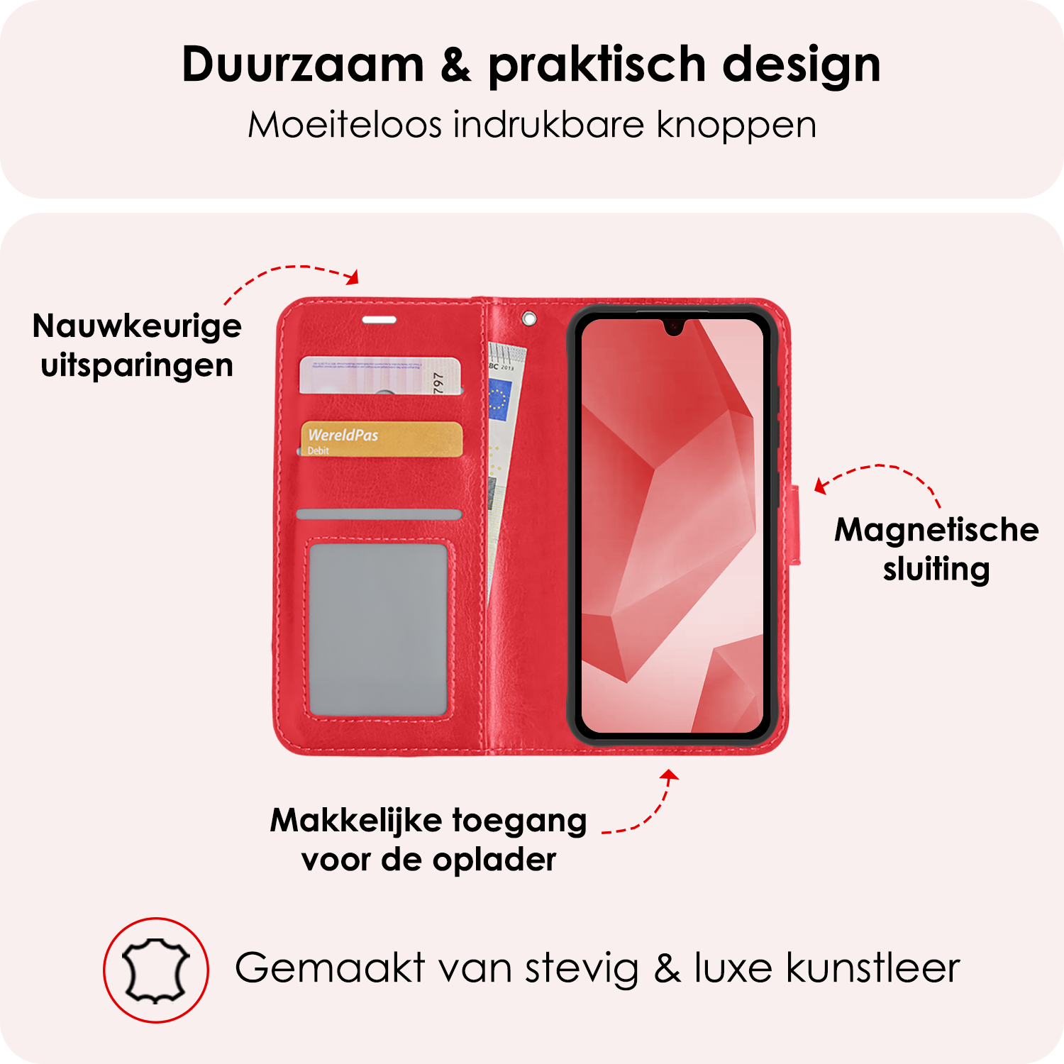NoXx Hoes Geschikt voor Samsung A16 Hoesje Book Case Hoes Flip Cover Wallet Bookcase Met Screenprotector - Rood