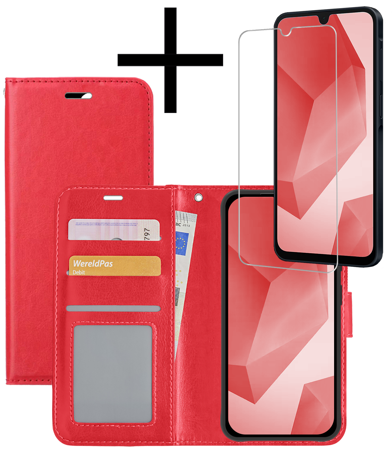 NoXx Hoes Geschikt voor Samsung A16 Hoesje Book Case Hoes Flip Cover Wallet Bookcase Met Screenprotector - Rood