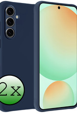 BASEY. Hoes Geschikt voor Samsung S24 FE Hoesje Siliconen Back Cover Case - Hoesje Geschikt voor Samsung Galaxy S24 FE Hoes Cover Hoesje - Donkerblauw - 2 Stuks