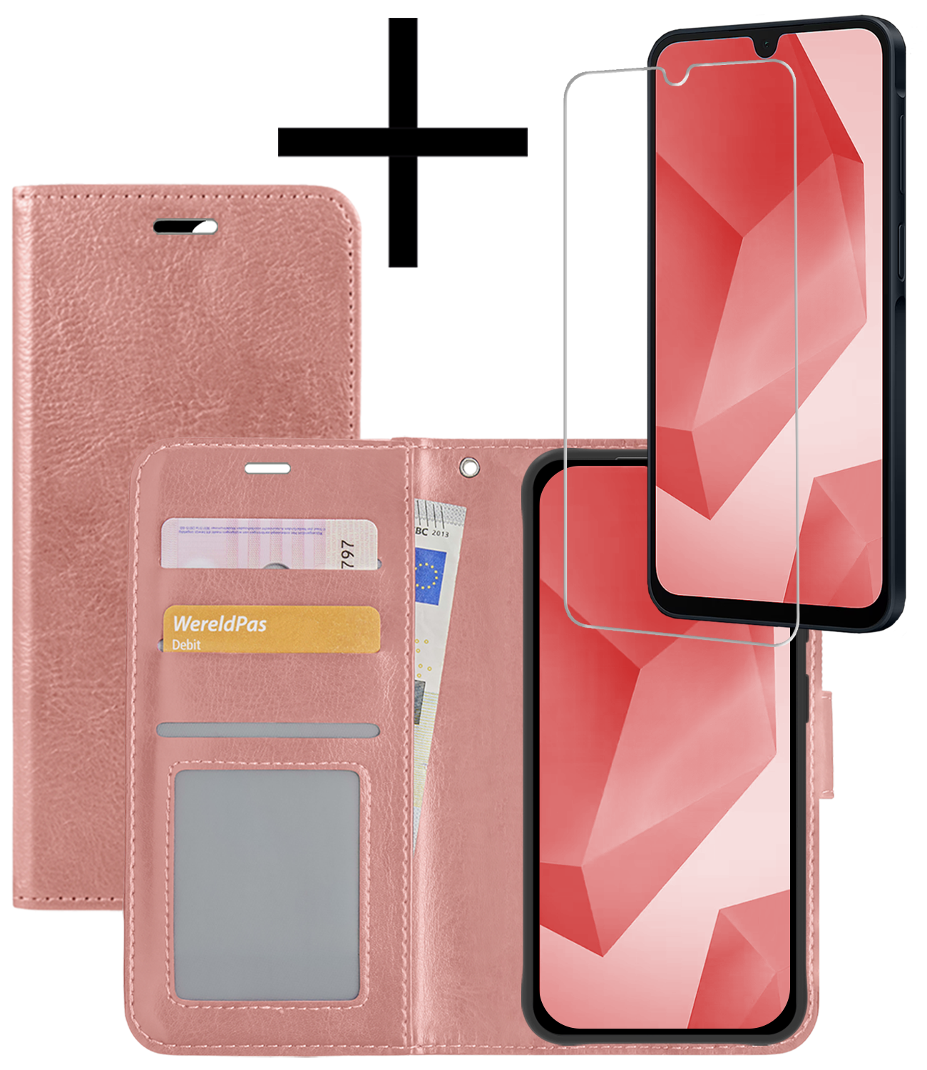 NoXx Hoes Geschikt voor Samsung A16 Hoesje Book Case Hoes Flip Cover Wallet Bookcase Met Screenprotector - Rosé goud