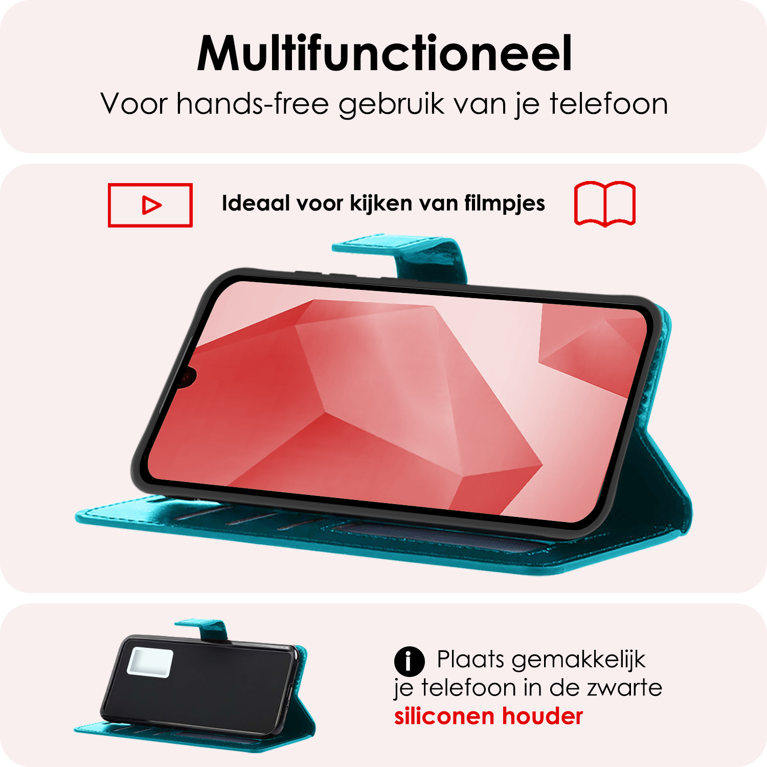 NoXx Hoes Geschikt voor Samsung A16 Hoesje Book Case Hoes Flip Cover Wallet Bookcase Met Screenprotector - Turquoise