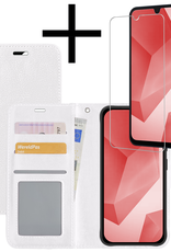 NoXx Hoes Geschikt voor Samsung A16 Hoesje Book Case Hoes Flip Cover Wallet Bookcase Met Screenprotector - Wit