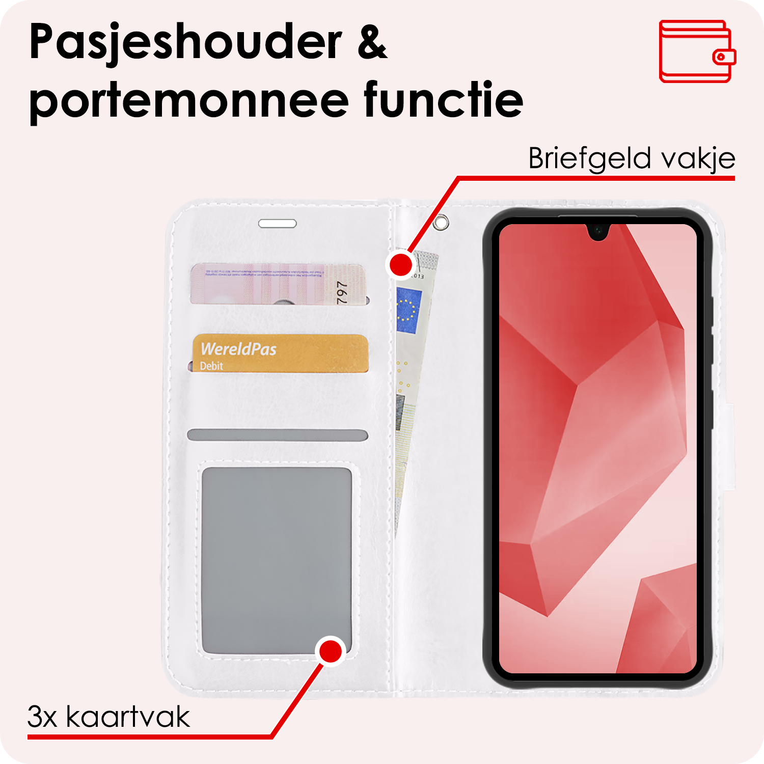 NoXx Hoes Geschikt voor Samsung A16 Hoesje Book Case Hoes Flip Cover Wallet Bookcase Met Screenprotector - Wit