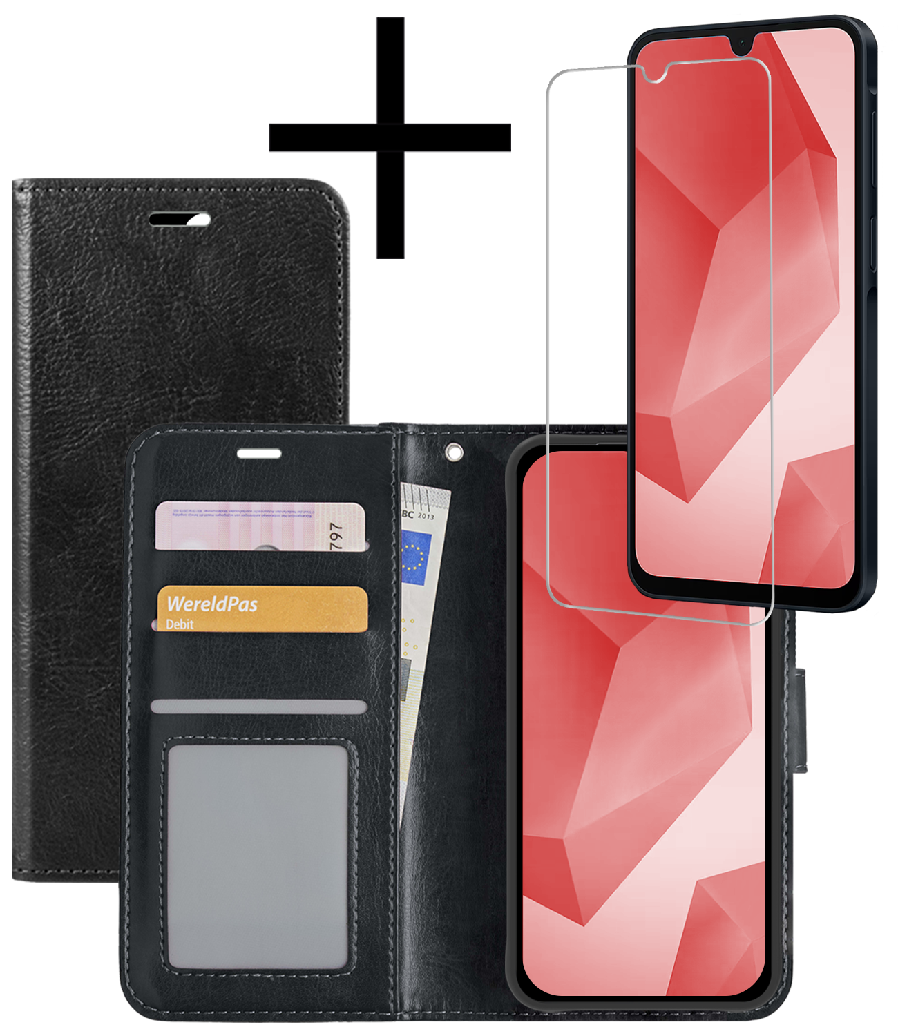 NoXx Hoes Geschikt voor Samsung A16 Hoesje Book Case Hoes Flip Cover Wallet Bookcase Met Screenprotector - Zwart