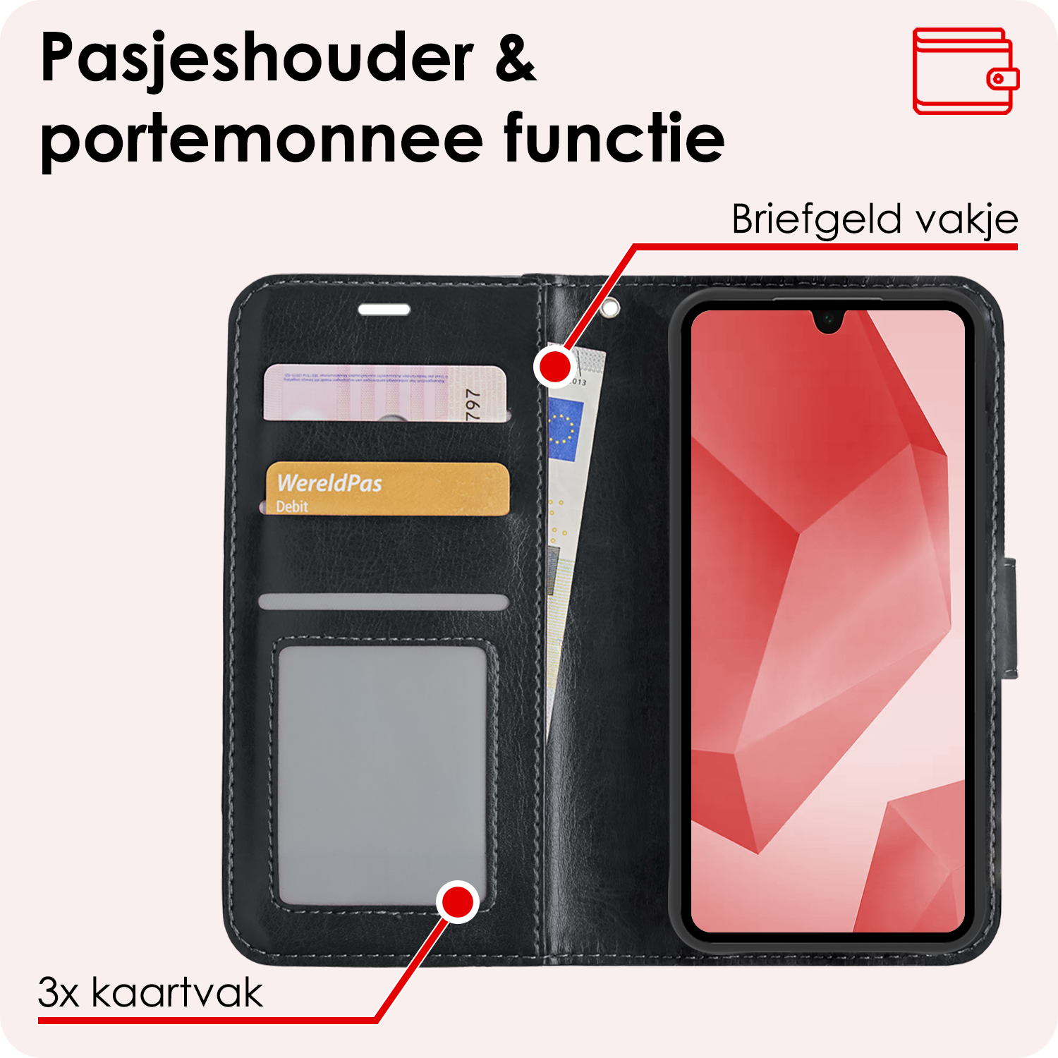 NoXx Hoes Geschikt voor Samsung A16 Hoesje Book Case Hoes Flip Cover Wallet Bookcase Met Screenprotector - Zwart