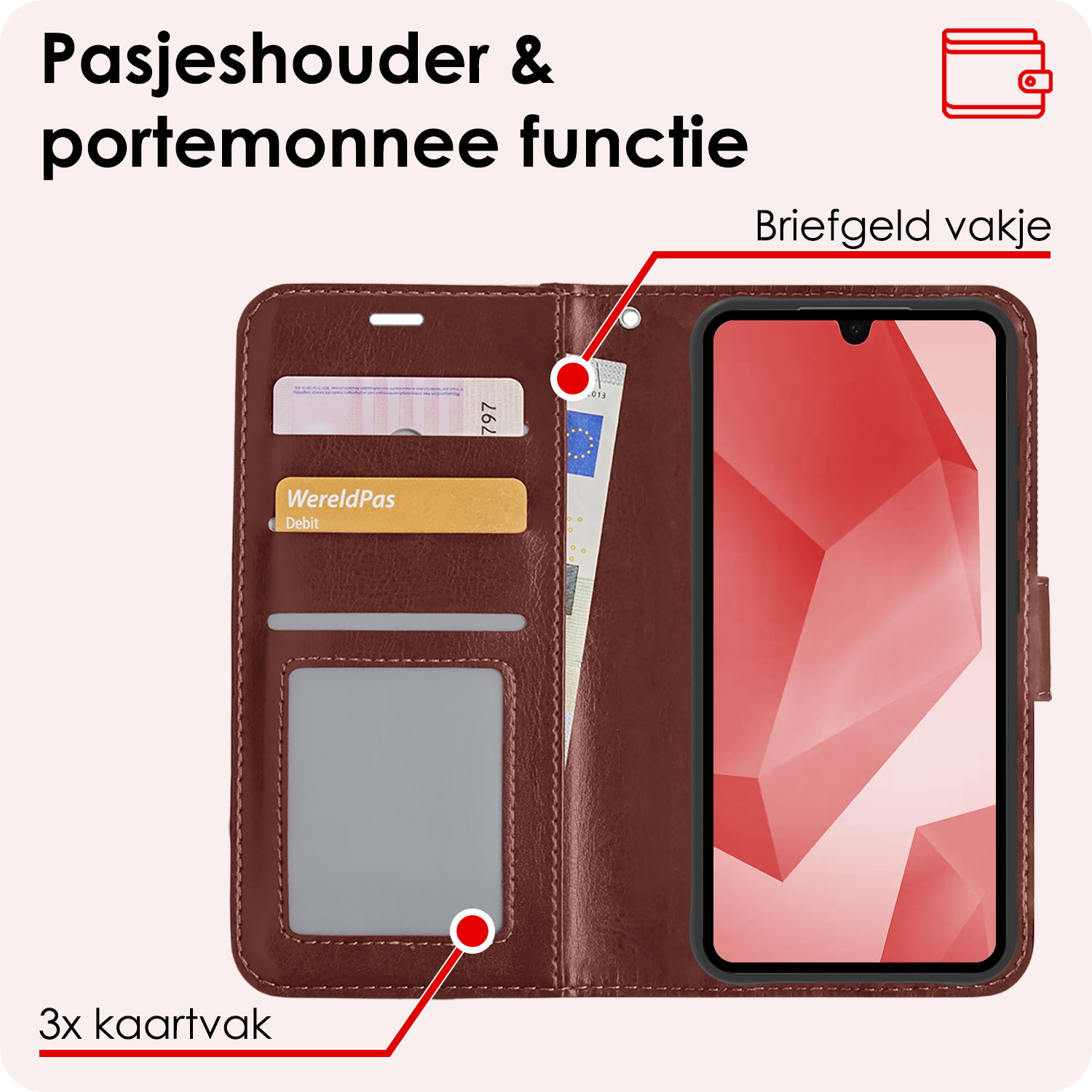 NoXx Hoes Geschikt voor Samsung A16 Hoesje Book Case Hoes Flip Cover Wallet Bookcase Met 2x Screenprotector - Bruin