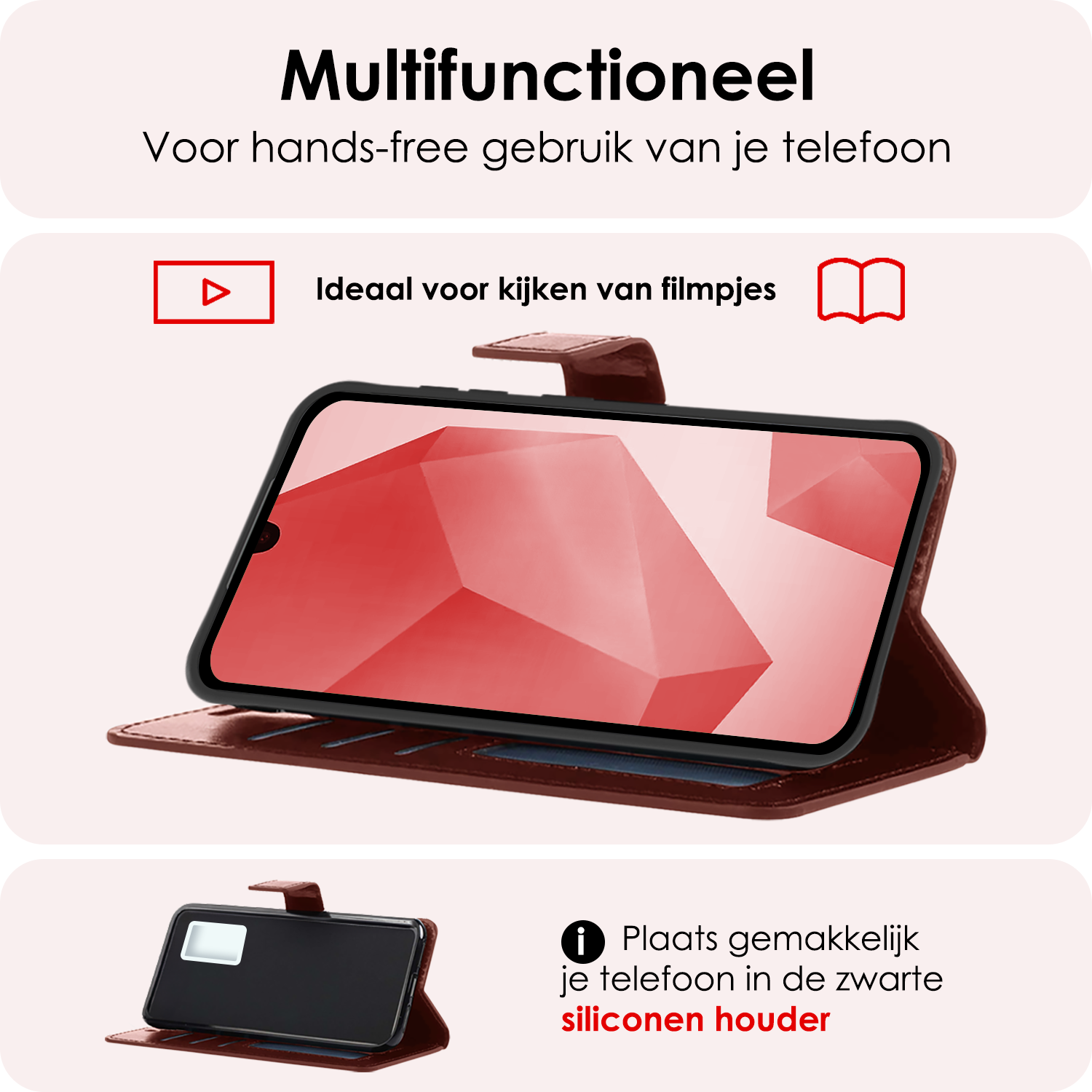 NoXx Hoes Geschikt voor Samsung A16 Hoesje Book Case Hoes Flip Cover Wallet Bookcase Met 2x Screenprotector - Bruin