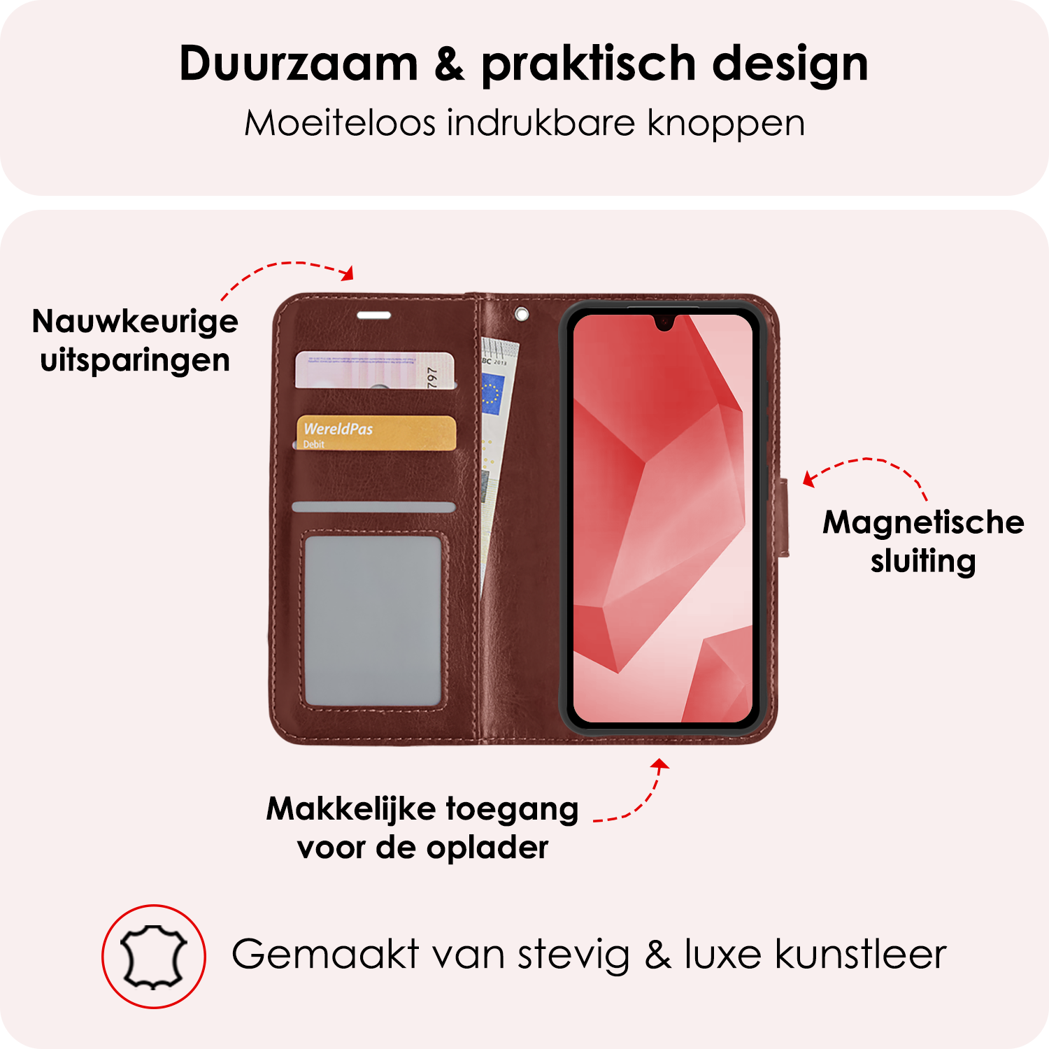 NoXx Hoes Geschikt voor Samsung A16 Hoesje Book Case Hoes Flip Cover Wallet Bookcase Met 2x Screenprotector - Bruin