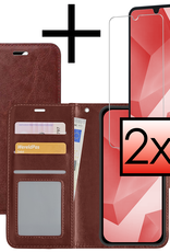 NoXx Hoes Geschikt voor Samsung A16 Hoesje Book Case Hoes Flip Cover Wallet Bookcase Met 2x Screenprotector - Bruin