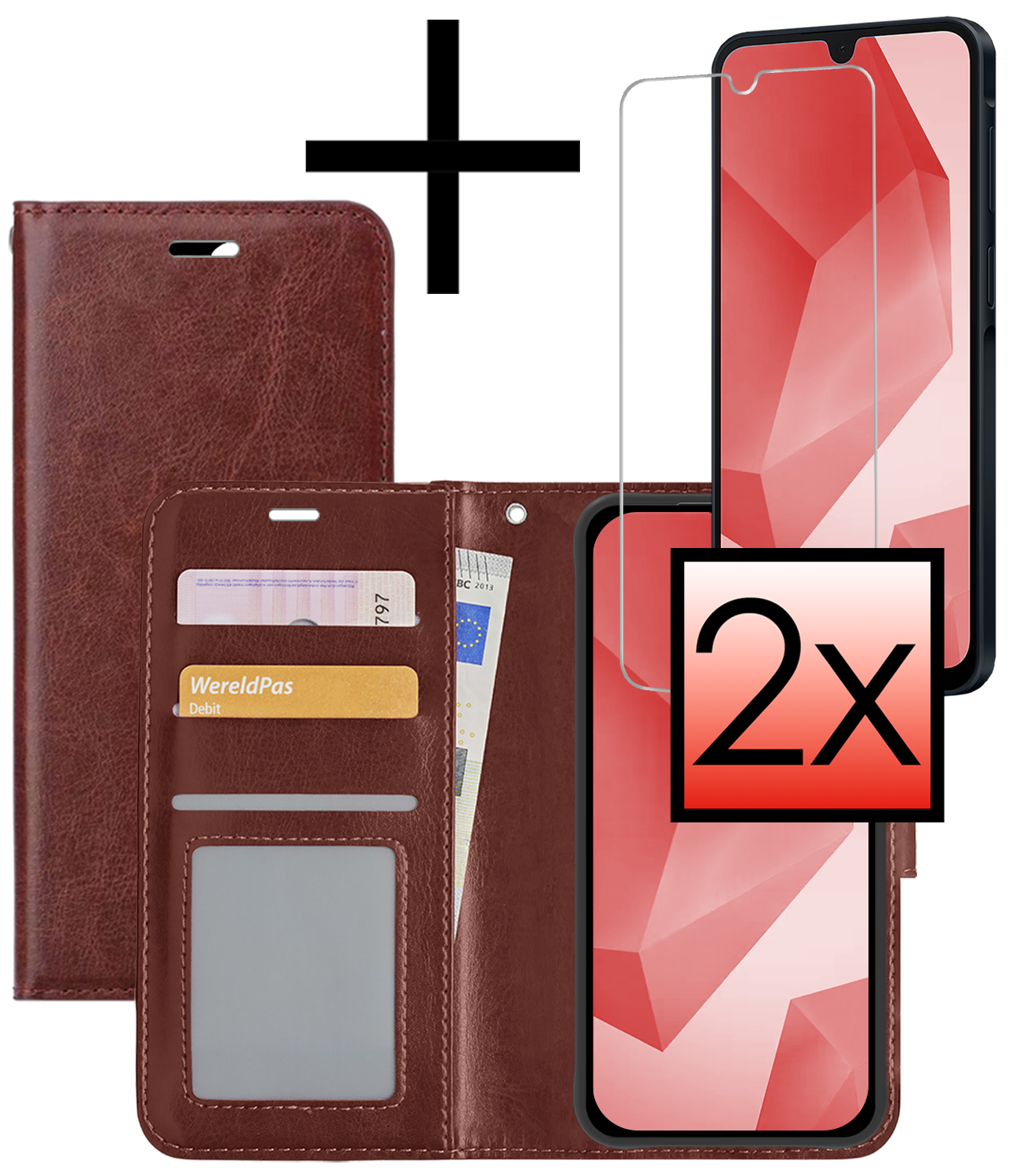 NoXx Hoes Geschikt voor Samsung A16 Hoesje Book Case Hoes Flip Cover Wallet Bookcase Met 2x Screenprotector - Bruin