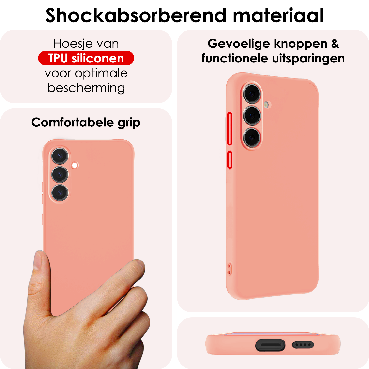 NoXx Hoes Geschikt voor Samsung S24 FE Hoesje Cover Siliconen Back Case Hoes - Perzik - 2 PACK