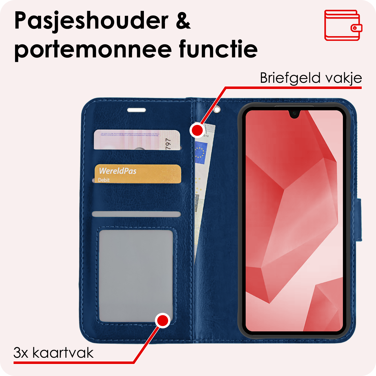 NoXx Hoes Geschikt voor Samsung A16 Hoesje Book Case Hoes Flip Cover Wallet Bookcase Met 2x Screenprotector - Donkerblauw