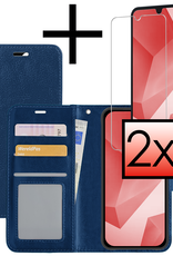 NoXx Hoes Geschikt voor Samsung A16 Hoesje Book Case Hoes Flip Cover Wallet Bookcase Met 2x Screenprotector - Donkerblauw