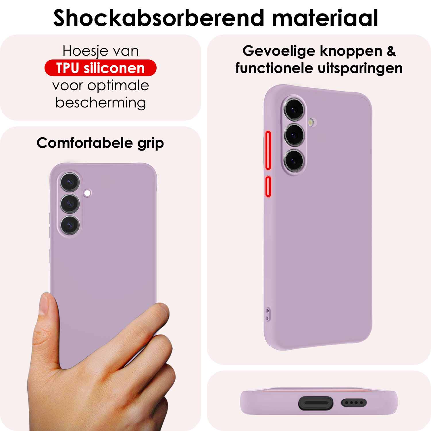 NoXx Hoes Geschikt voor Samsung S24 FE Hoesje Cover Siliconen Back Case Hoes - Lila - 2 PACK