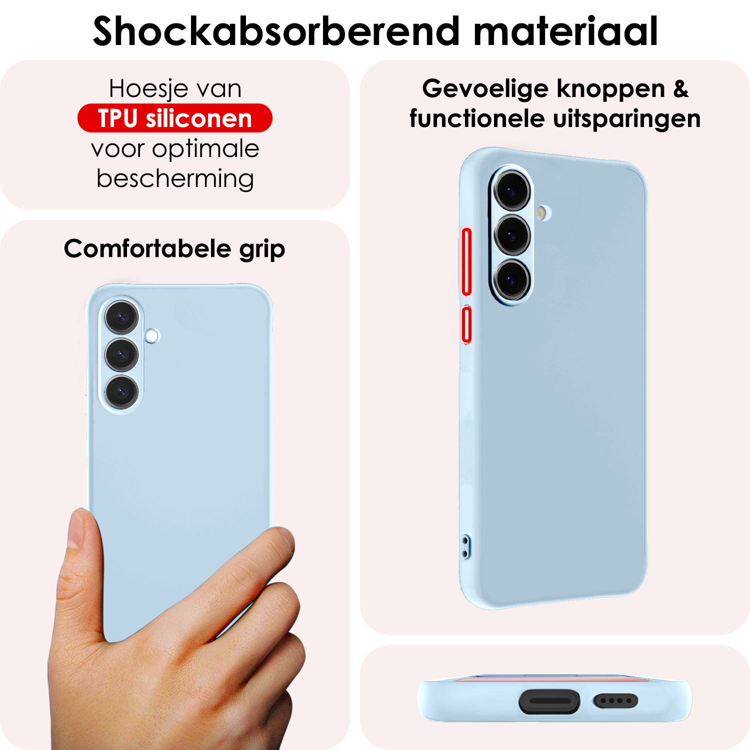 NoXx Hoes Geschikt voor Samsung S24 FE Hoesje Cover Siliconen Back Case Hoes - Lichtblauw - 2 PACK