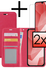 NoXx Hoes Geschikt voor Samsung A16 Hoesje Book Case Hoes Flip Cover Wallet Bookcase Met 2x Screenprotector - Donkerroze