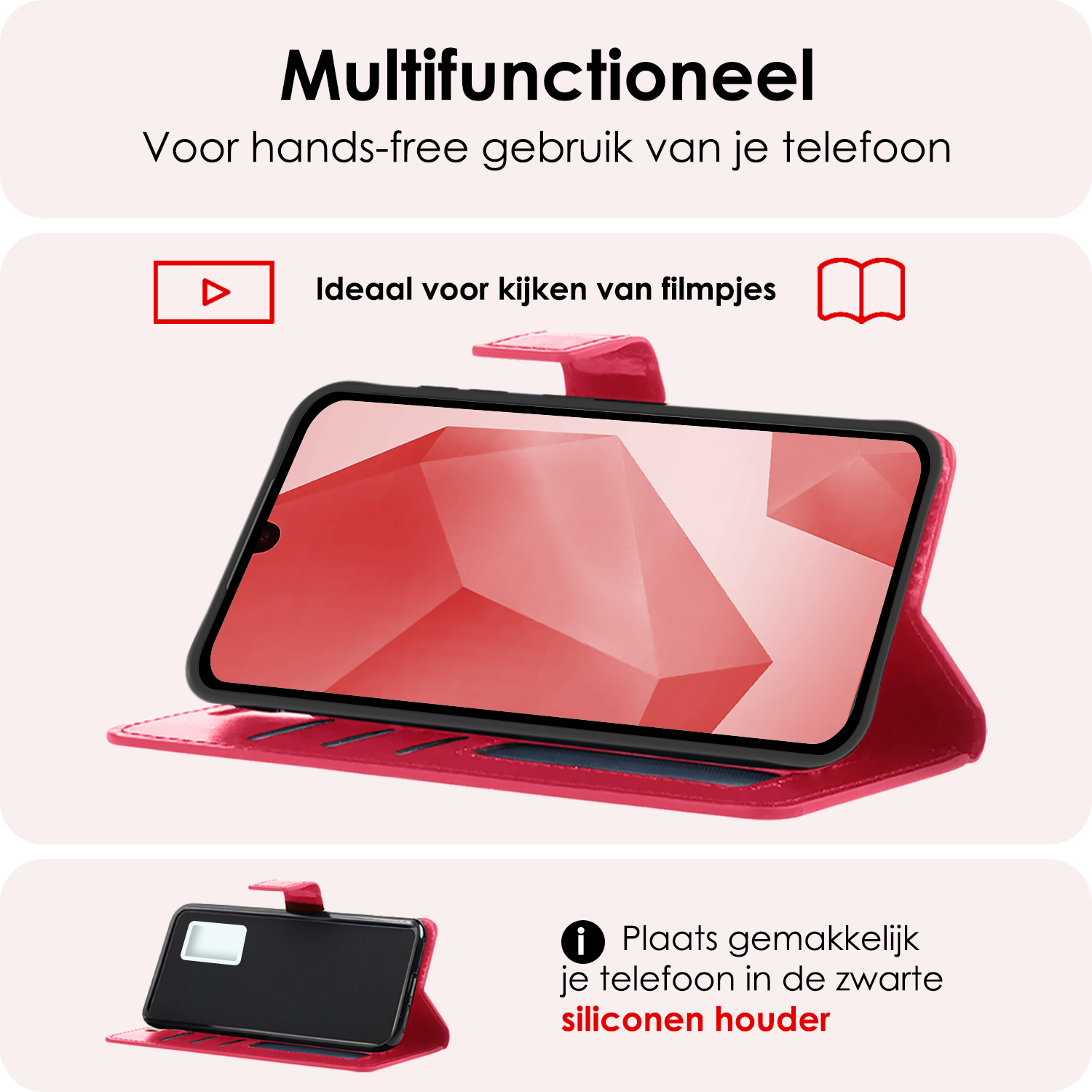 NoXx Hoes Geschikt voor Samsung A16 Hoesje Book Case Hoes Flip Cover Wallet Bookcase Met 2x Screenprotector - Donkerroze