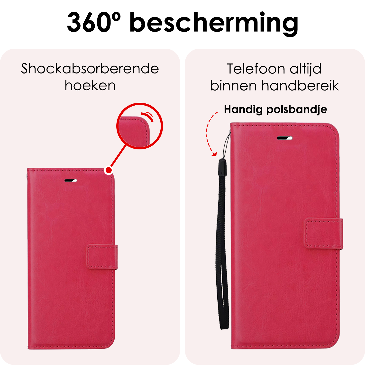 NoXx Hoes Geschikt voor Samsung A16 Hoesje Book Case Hoes Flip Cover Wallet Bookcase Met 2x Screenprotector - Donkerroze